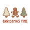 Cute set of 3 gingerbread glazed christmas cookies whith lettering.