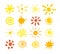 Cute set of abstract sun icon in different variation. Hand draw illustration with use of circle line and curl. Yellow