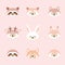 Cute set with blushing animals heads