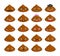 Cute set of cut poop emoticon smileys on white background.