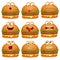 Cute set of emoji cartoon burger character