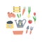 Cute set of Gardening elements. Cartoon style print for your design.