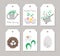 Cute set of Spring price tag templates with watering can, eggs, nest, wheel barrow with flowers. Vector Easter card designs.