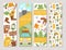 Cute set of Summer camp vertical cards with forest animals, camping elements and van. Vector forest trip print templates. Active