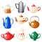 Cute set teapots on a white background. Ð¡artoon style. Vector illustration.