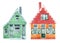 Cute set of watercolor illustrations, house with windows and shutters. Houses from the Dutch village