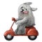 cute shaggy dog drives moped, funny illustration with cartoon character