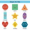 Cute shapes for kids poster. Learning basic geometric shapes with characters for preschool