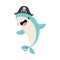 Cute Shark as Sea Animal in Corsair Hat Floating Underwater Vector Illustration