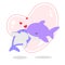 Cute Shark Couple Illustration with Bubble Heart Backdrop