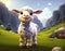 A cute sheep in a 3D cartoon animation style, with a charming and friendly showing happiness and adorableness