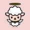 Cute sheep animal cartoon character becomes a flying angel with wings