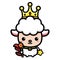 The cute sheep animal cartoon character becomes the king of the sheep wearing a crown