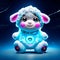 Cute sheep with blue fur and pink eyes, 3d illustration AI generated