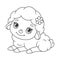 Cute sheep coloring page. Outline cartoon illustration