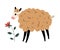 Cute Sheep Farm Animal and Flower, Agriculture Vector Illustration