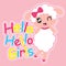 Cute sheep girl says hello girls cartoon illustration for kid t shirt design