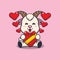 Cute sheep happy with love gift in valentine\\\'s day.