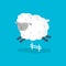 A cute sheep jumps over the fence. Vector flat illustration.