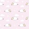 Cute sheep sleeping and cloud seamless pattern on pink background