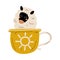 Cute Sheep in Teacup, Adorable Little Lamb Cartoon Animal Character Sitting in Coffee Mug Vector Illustration