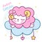 Cute sheep vector with magic sleeping time for sweet dream, Kawaii character style. Doodle cartoon on pastel cloud.