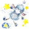 Cute sheep. watercolor illustration. Sheep T-shirt design. Sheep and Stars Background