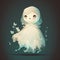 Cute sheet ghost, with a white sheet draped over its head and a friendly expression on its face