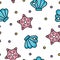 Cute shell and starfish sea pastel pattern on white background