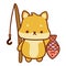 Cute Shiba Inu Dog Fishing Illustration, Kawaii Digital Pet Illustration