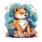 Cute shiba inu dog with popcorn, generative AI illustration