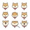 Cute shiba inu emotions stickers vector set.