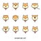 Cute shiba inu head emotions stickers big vector set.