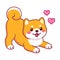 Cute Shiba Inu in playful pose with hearts