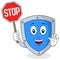 Cute Shield Character Holding Stop Sign