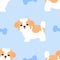 Cute shih tzu puppie seamless pattern background with dog bone. Cartoon dog puppy background. Hand drawn childish vector