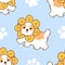Cute shih tzu puppie wearing flower hat seamless pattern background. Cartoon dog puppy background. Hand drawn