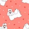 Cute shih tzu seamless pattern background with hearts. Cartoon dog puppy background. Hand drawn childish vector illustration.