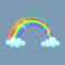 Cute shiny rainbow with clouds in cartoon style