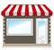 Cute shop icon with red awnings.