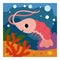 Cute shrimp and undersea background. Cartoon vector illustration