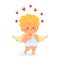 Cute shy cupid is embarrassed. Expression of love by child. Little angel boy with wings. Vector illustration for