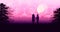 Cute silhouette of children holding hands on the background fabulous heavenly infinity, a charming illustration with a cosmic sky