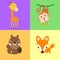 Cute simple cartoon animals - Monkey, giraffe, Squirrel, Fox. Great for designing baby clothes