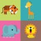 Cute simple cartoon animals - , tiger, giraffe, lion, elephant. Great for designing baby clothes.