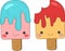 Cute simple cartoon colorful glazed ice cream template set. Bright vector illustration