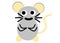 A cute simple cartoon impression of a light grey mouse rat with beige ears legs and tail white backdrop