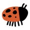 Cute simple naive ladybug with antenna doodle clipart. Hand drawn red spotted insect. Flat color entomology beetle