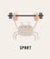 Cute Simple Nursery Vector Art with Gray Smiling Crab Lifting a Barbell.
