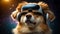 Cute simulator dog wearing virtual concept glasses gadget confident portrait fun concept